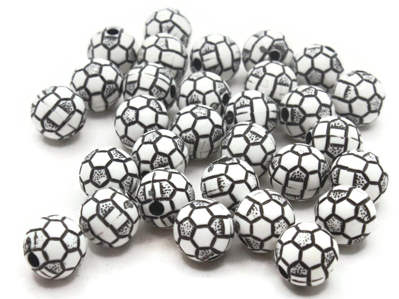 30 10mm Black and White Soccer Ball Round Plastic Sports Beads